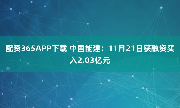 配资365APP下载 中国能建：11月21日获融资买入2.03亿元